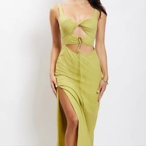 Cut Out O Ring Linen Midi Dress - Apple